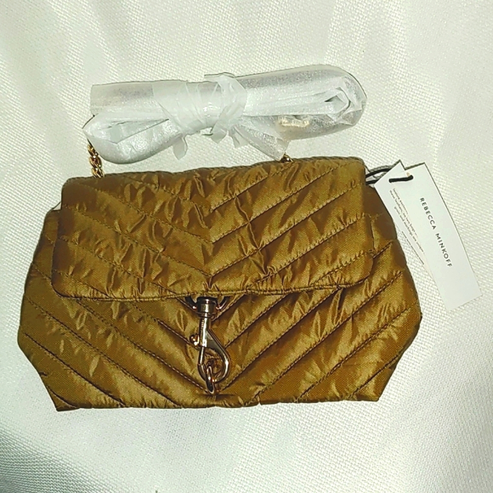 COPY - Rebecca Minkoff Edie Nylon Xbody, military brown, chain shoulder bag.